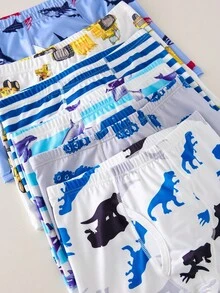 6pcs Boys' Kids Excavator, Shark, Dinosaur Graphic Comfortable Minimalist Sports Style Boxer Briefs Fall Winter
