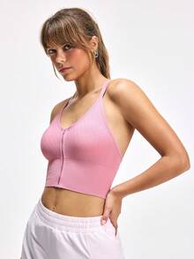 LOUNGEISTA 1pc Cute Front Zipper Seamless Elastic Sports Bra & Enhancing Bra For Women, Workout - Pink - View 4