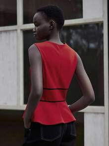 Lumivelle Women's Sleeveless Contrast Color Bow Decor Shirt, European And American Style Skirt, Summer Christmas - Red - View 2