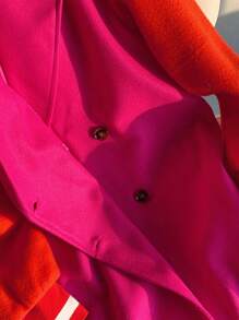SHEIN EZwear Colourblock Drop Shoulder Double Breasted Overcoat - Hot Pink - View 6