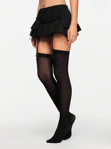 ROMWE Grunge Punk 1 Pair Gothic Dark Pattern Suspender Tights, Fashionable & Sexy Women Tights - Black - View 4