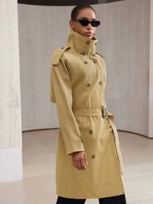 Aveloria Modichic Französischer Retro Europäischer & Amerikanischer Stil Gürtelschnallen Dekor Mittellanger Trenchcoat - Khaki - Übersicht 3