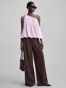 Ontre 女士秋冬斜肩蝴蝶结抽绳宽松上衣，都市通勤商务休闲衬衫，OL教师款，万圣节、圣诞派对优雅装扮 - 紫色 - 查看 6