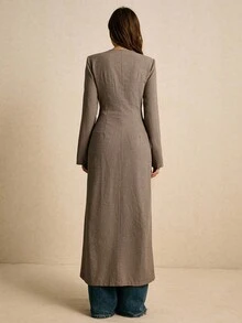 Poéselle Cappotto lungo con bottoni frontali a quadri di moda per pendolari da donna, cappotto invernale e abito da donna, cappotto a quadri, top da uscire, Natale per donna, Capodanno per donna, Old Money, elegante per donna, di classe per donna, autunno inverno - Castano - Visualizzare 7