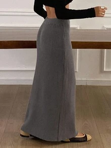 Livesso 女士休闲纯色加长针织裙，秋冬