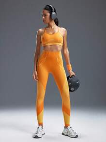 Powerista 时尚条纹高腰修身收腹运动紧身裤瑜伽女裤 - 黃色 - 查看 7