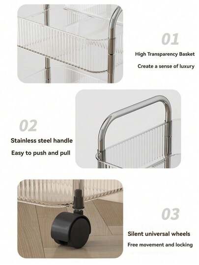 1pc Movable Trolley Storage Rack, Vloer St ing Bookshelf, Cosmetics Snack Rack Wheels, Home Office view 7