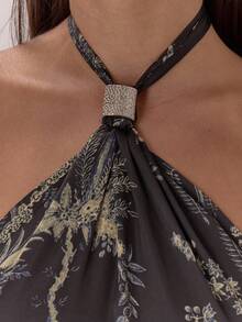 MUSERA 缎面印花露背长裙，优雅性感，适合夜晚外出、婚礼宾客、度假、秋季叠穿派对、春夏、毕业典礼等场合。 - 彩色 - 查看 6