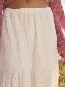 Aralina Fall Winter Lace Textured Fabric Stretch Tiered Flowing Boho Cute Going Out Maxi Skirt