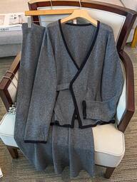 GlowEve CURVE Plus Size Contrast Color Trim Long Sleeve Top & Bottom Knit Set Winter Fall Autumn