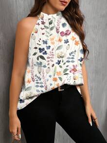 EMERY ROSE 大码女式休闲树叶印花优雅衬衫，适合夏季 - 彩色 - 查看 5