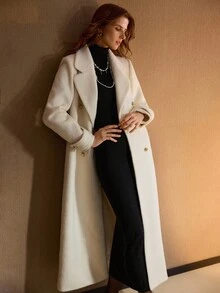 MOTF PREMIUM WOOL DOUBLE BREASTED BELTED OVERCOAT - Beige - View 7