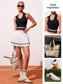 CourtClass 女式挂脖日常健身运动条纹背心 - 彩色 - 查看 3