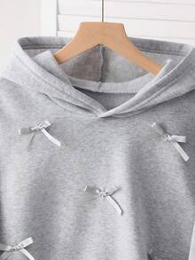 少女可爱复古时尚宽松卫衣，带蝴蝶结和口袋，秋冬款 - 灰色 - 查看 5