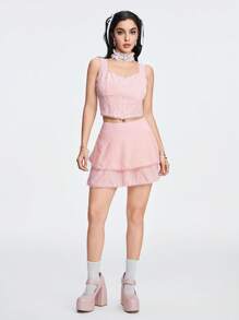 ROMWE Kawaii ملابس علوية بدون أكمام وتنورة بأزرار