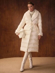 MOTF PREMIUM ÁO KHOÁC MÙA ĐÔNG CÓ THẮT LƯNG LÔNG GIẢ TƯƠNG PHẢN - Màu Hồng baby - Xem 5