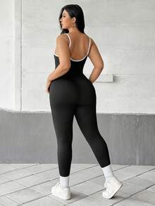 Auralis 大码女式连体裤，黑色紧身裤，女式健身瑜伽裤，秋冬基础款，健身服，女式紧身裤， - 黑色 - 查看 2