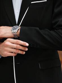 Manfinity Bizformal 男士商务撞色翻领西装外套和裤子套装 - 黑色 - 查看 6