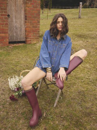 Aralina 女士休闲复古侧开衩牛仔夹克