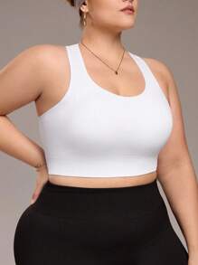 Gameset SHEIN Sport Supportive Plus Size Crop Sports Bra In White For Comfortable Workouts Support Sports Bra Gym Bra High Support Sports Bra - White - View 4