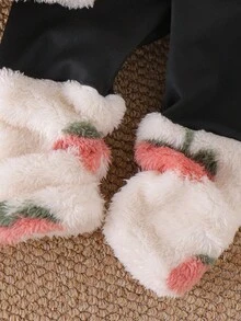 SHEIN Toddler Girls' Cute Red Peach & Cherry Blossom Long Sleeve Hooded Fleece T-Shirt With Printed Leggings T-Shirt Set Fall Winter - Apricot - View 5