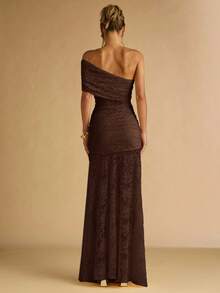 SHEIN BAE Women's Elegant Party Solid Color Lace Dress,Prom Dress,Fall Wedding Guest Dress,Wedding Guest Dress Women,Elegant Dresses For Party,Valentine's Day,Valentine Outfits For Women - Coffee Brown - View 2
