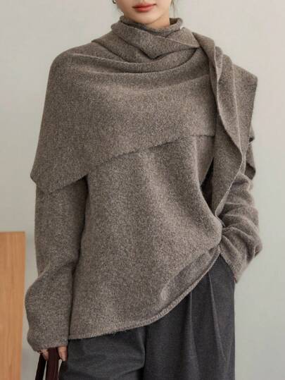 Dazy-Less 女士宽松商务休闲斗篷式针织毛衣套装，适合秋冬季办公室穿着