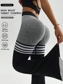 Gameset SHEIN Sport 2 buc femei fără cusături, talie înaltă elastică, strângere la fese, ridicare pantaloni de yoga evazați pentru picioare, colanți de antrenament, colanți evazați, colanți evazați, bootcut, pantaloni de yoga pentru femei, colanți evazați