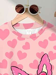 SHEIN Bộ 2 áo thun tay ngắn họa tiết hoạt hình dễ thương cho bé gái tuổi teen, thích hợp mặc vào mùa hè - Nhiều màu - Xem 4