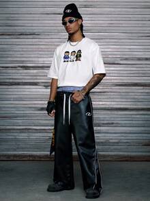 AXEPEAK 男士休闲卡通印花短袖T恤，夏季 - 白色 - 查看 6