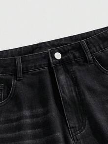 ROMWE MEN Casual 男士休闲水洗宽松牛仔短裤 - 黑色 - 查看 4