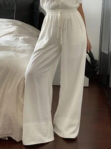 DAZY Women's Loose Casual White Wide Leg Pants, Autumn/Winter New Arrival