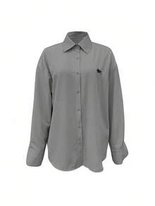 INAWLY Camisa casual holgada de mujer de manga larga con estampado de caballero y abotonadura sencilla - Gris - Ver 3