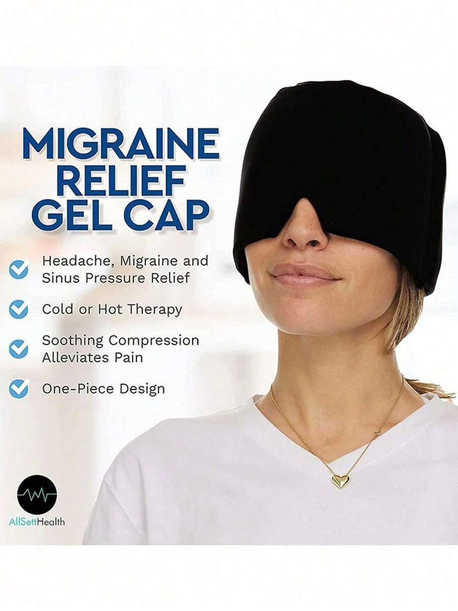 SHEIN 1 件装冷却凝胶冰袋头帽，冷/热疗法缓解头痛，舒缓偏头痛，冷敷睡眠面罩，凝胶冰帽用于头部和眼睛的物理冷却，减轻头痛和肿胀 - 黑色 - 查看 1