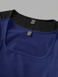 SHEIN EZwear 2 件套大码女式方领修身长袖休闲 T 恤套装，适合秋冬季 - 彩色 - 查看 5