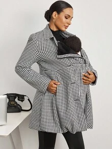 MaterniWear Pregnant Women's Casual Houndstooth Three-In-One Jacket Business Casual Women's Coat With Velvet Lining For Warmth  Winter Coats Office Wear  Winter  Chic Women's Jacket  Fleece Winter Coat - Black and White - View 5