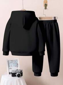 SHEIN 2pcs/Set Oversized Casual USA, New York, NY, Young Boys Print Hoodies And Pants Set, Suitable For Autumn And Winter