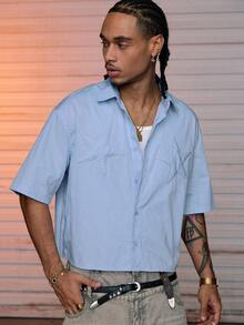 AXEPEAK Men's Woven Casual Loose Fit Short Sleeve Shirt