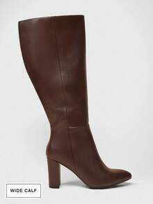 SHUZIA Botas altas hasta la rodilla con punta almendrada y tacón ancho para mujer - Marrón - Ver 3