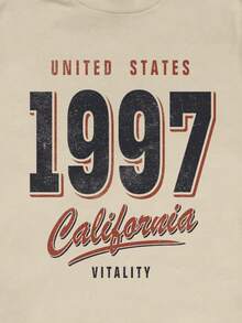 Attitoon 休闲圆领复古 1997 图案短袖修身女式 T 恤，适合夏季 - 杏色 - 查看 4