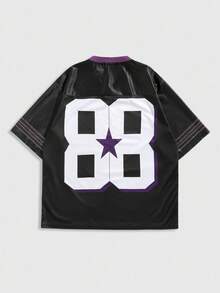 ROMWE MEN Prep 男士休闲学院风自由女神像水钻图案T恤，2000年代风格 - 彩色 - 查看 2