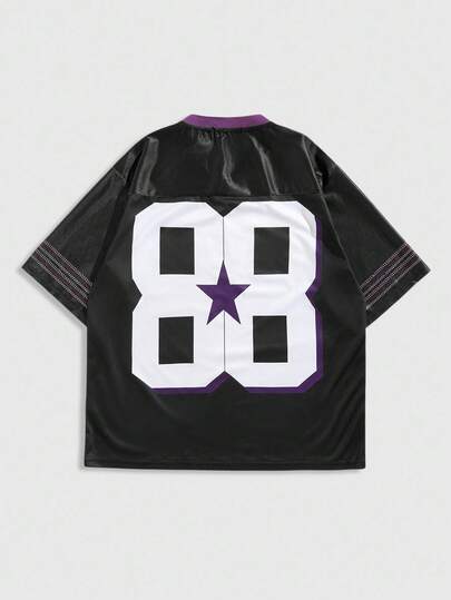 Prep T-shirt graphique avec strass représentant la Statue de la Liberté, style décontracté universitaire pour hommes, style années 2000