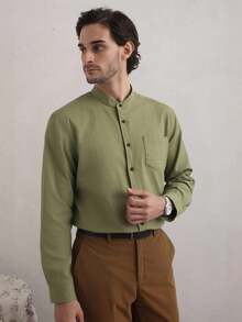 Manfinity CityGents Camicia casual monopetto a tinta unita con tasche e maniche lunghe, stile "Old Money", adatta per l'autunno