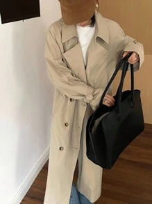 DAZY 秋冬新款宽松休闲加厚风衣女式常规外套女式大衣 - 卡其色 - 查看 2