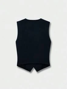 Sweetra Women's Casual Slim Fit Sleeveless Vest - Navy Blue - View 2