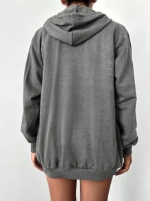 EURMUSE 100%Cotton Casual Long Sleeves Zip Up Drawstring Hoodie - Grey - View 2