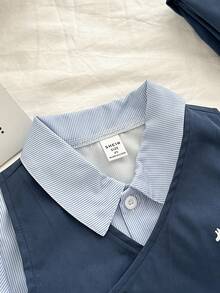 Genkimix Kids 3件套小男孩动物印花无袖背心+宽松条纹衬衫+裤子套装 - 藍色 - 查看 6