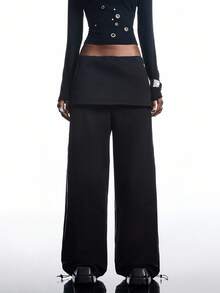 LYSMO 女士时尚通勤纯色低腰阔腿裤