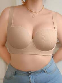 SHEIN 加大码舒适无钢圈文胸，宽肩带，减少内衣支撑