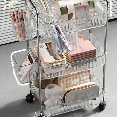 1 pieza Estantería móvil de almacenamiento simple, estantería de pie simple, estantería de almacenamiento de cosméticos y snacks con ruedas, adecuada para el hogar y la oficina